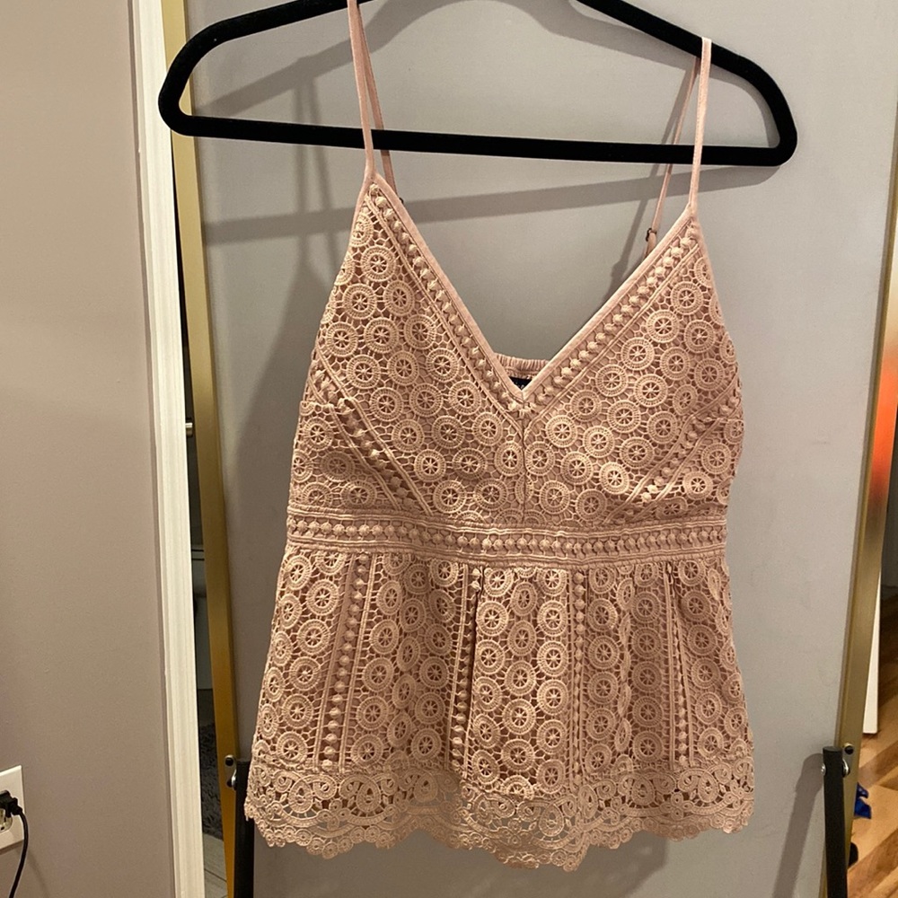 Abercrombie blush, peplum, lace, spaghetti strap, smocked back tank top NWT